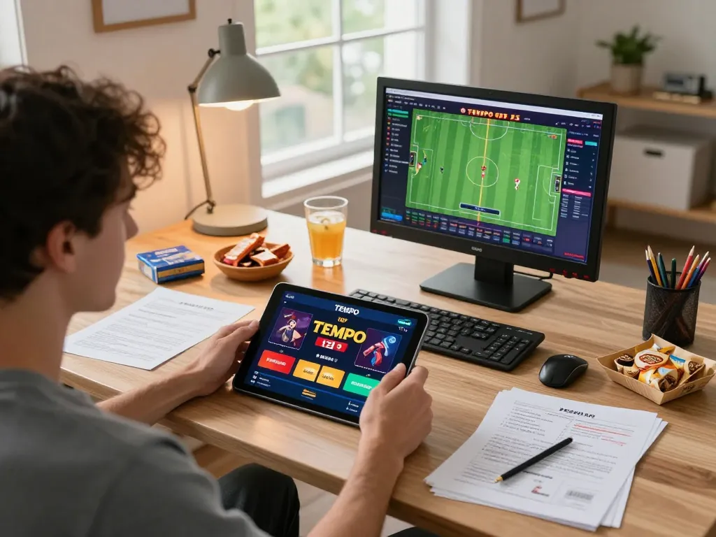 Pemain yang terlibat dalam aplikasi kasino online Tempo 123, menyoroti permainan strategis.
