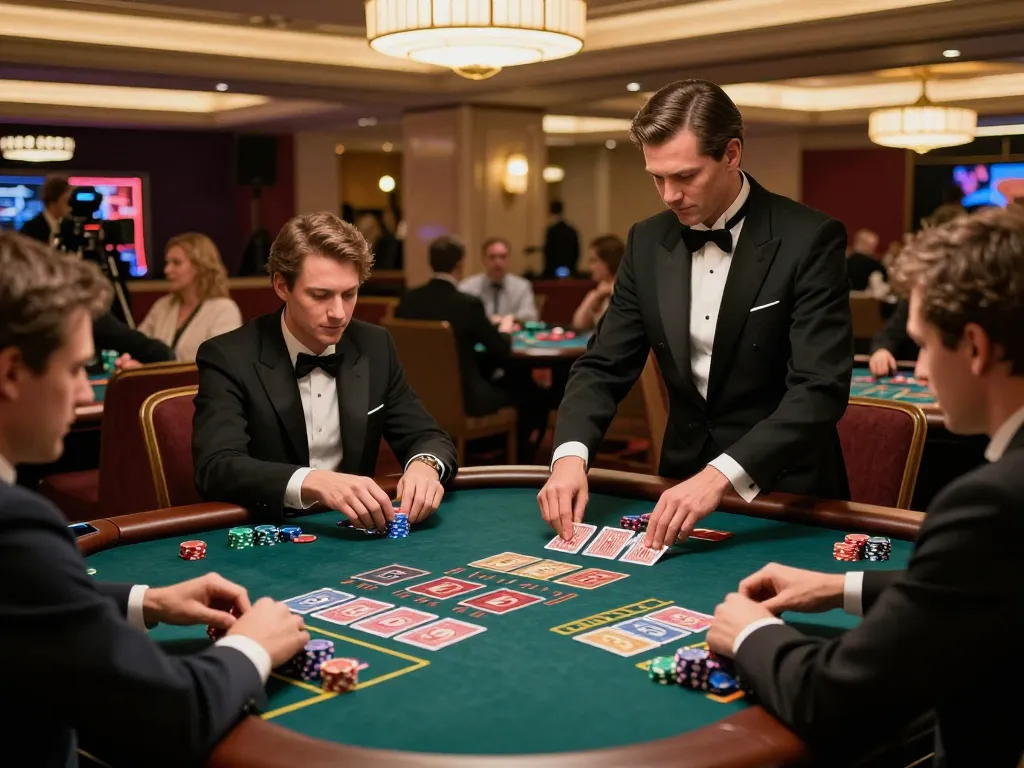 Experience high-stakes gameplay with TGABET168 at a busy baccarat table in a luxurious casino.