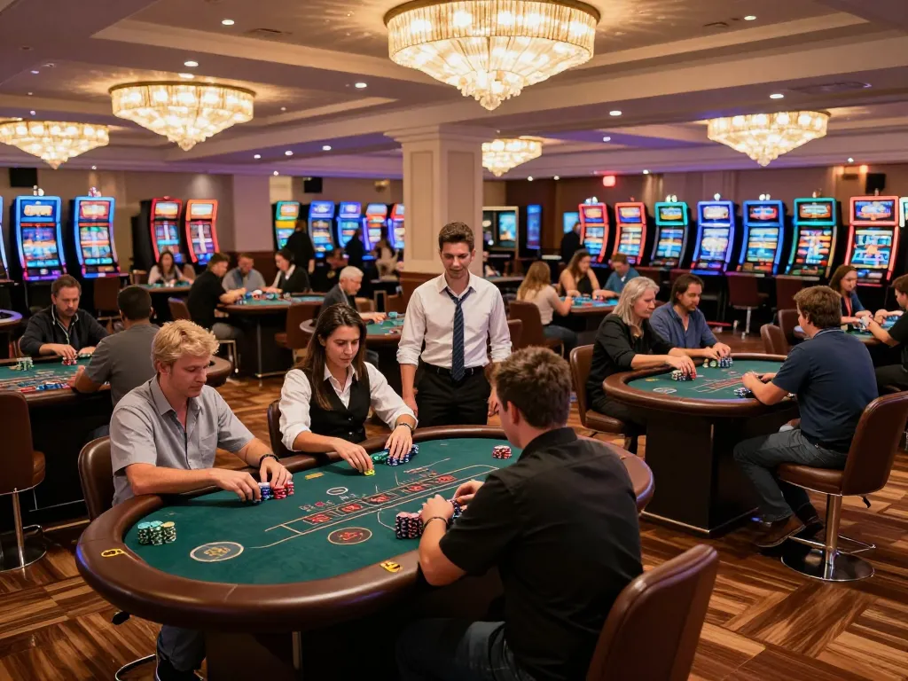 Experience a vibrant casino atmosphere at https://www.dacsandatphanrang.com/ with players engaged in dynamic blackjack gameplay.