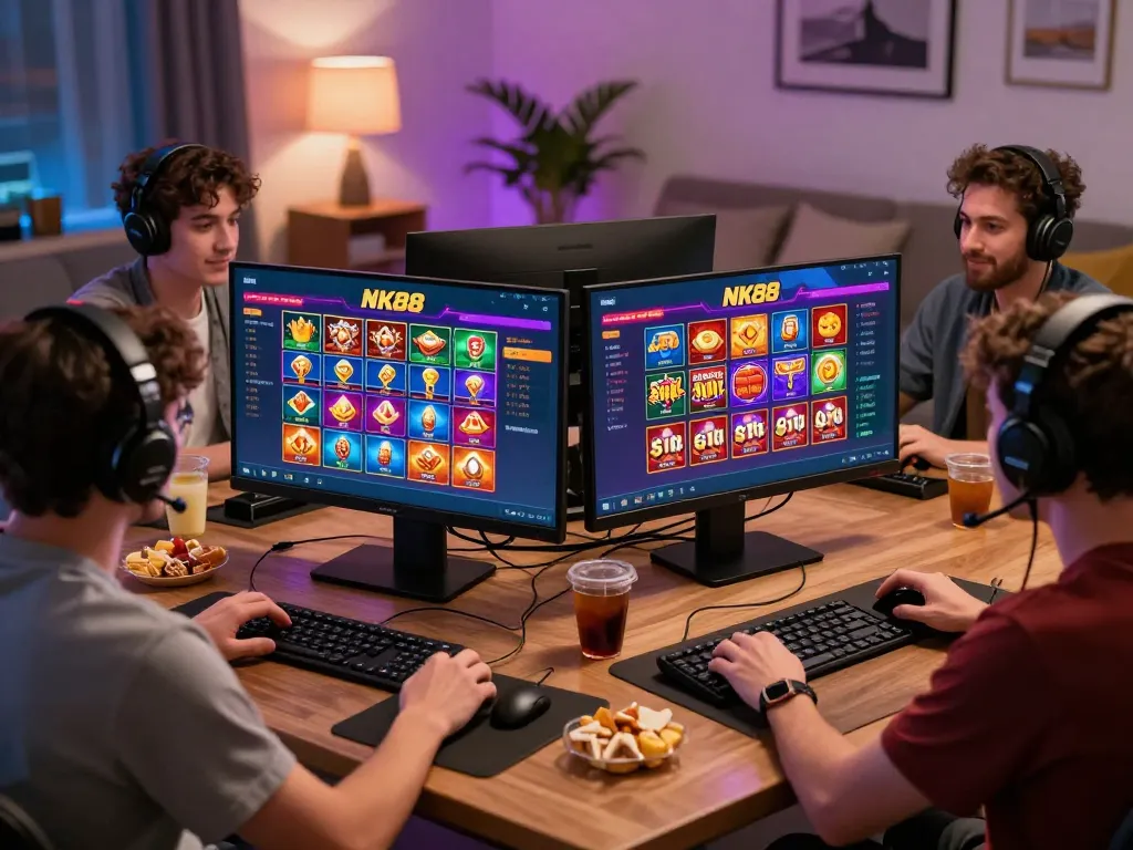 Engaged users at nhà cái nk88 enjoying online gambling with vibrant game displays.