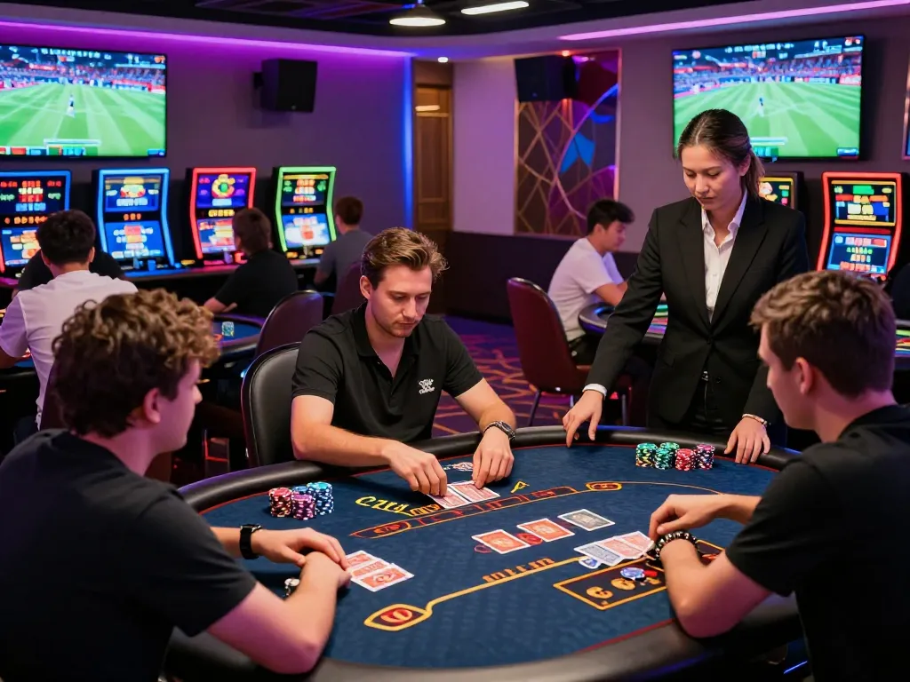 Exciting gaming scene at UU88.COM with diverse players engaging at tables, vibrant atmosphere.