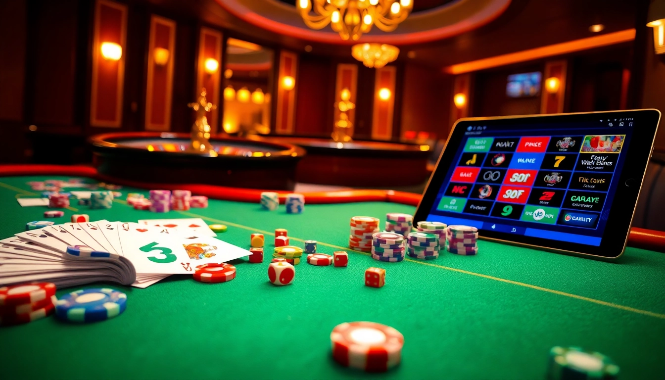 Exciting casino action at 8DAY with a lively poker table, colorful chips, and a roulette wheel.