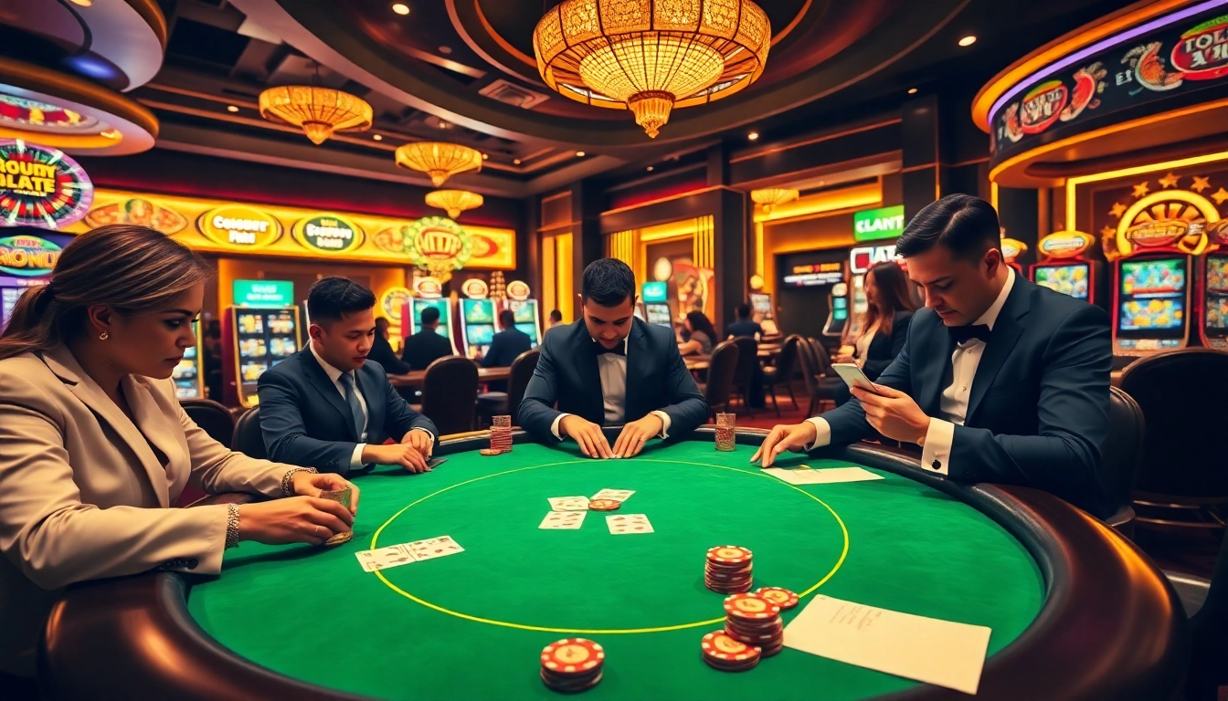 Engaging scene of high-stakes betting at Situs Judi Bola Piala Dunia 2030 casino.