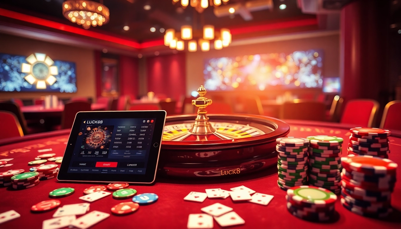 Experience the thrill of LUCK8 gambling with vibrant casino tables and winning moments.