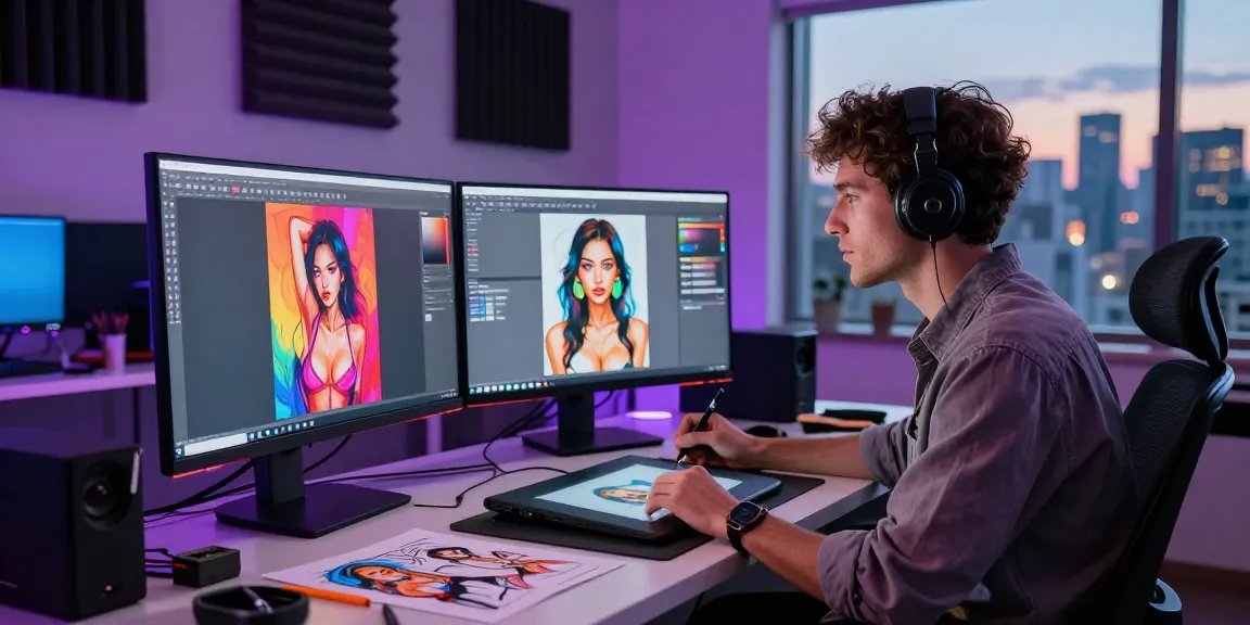 Creating uncensored ai nsfw art in a vibrant digital workspace.