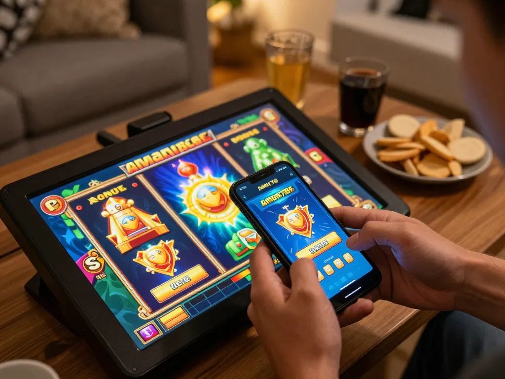 Memainkan permainan slot yang mengasyikkan di aplikasi aman788 dalam suasana rumah yang nyaman.