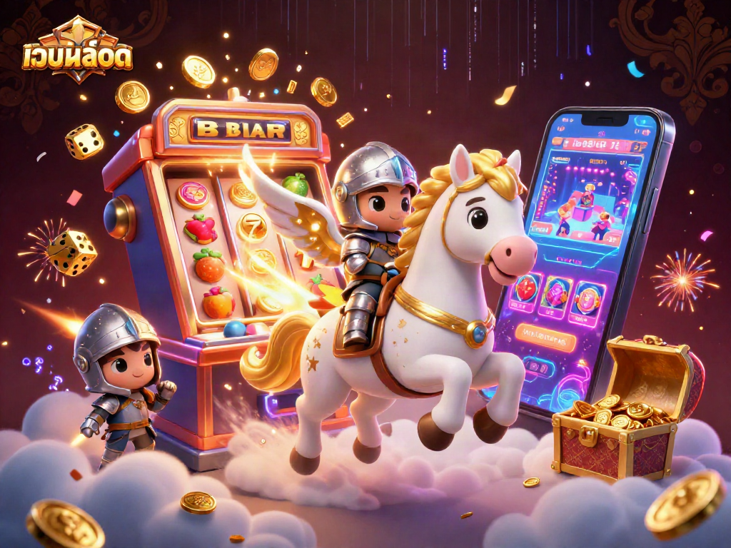 Experience thrilling slot action with เว็บสล็อต in vibrant 3D fantasy casino scene filled with dynamic game elements.