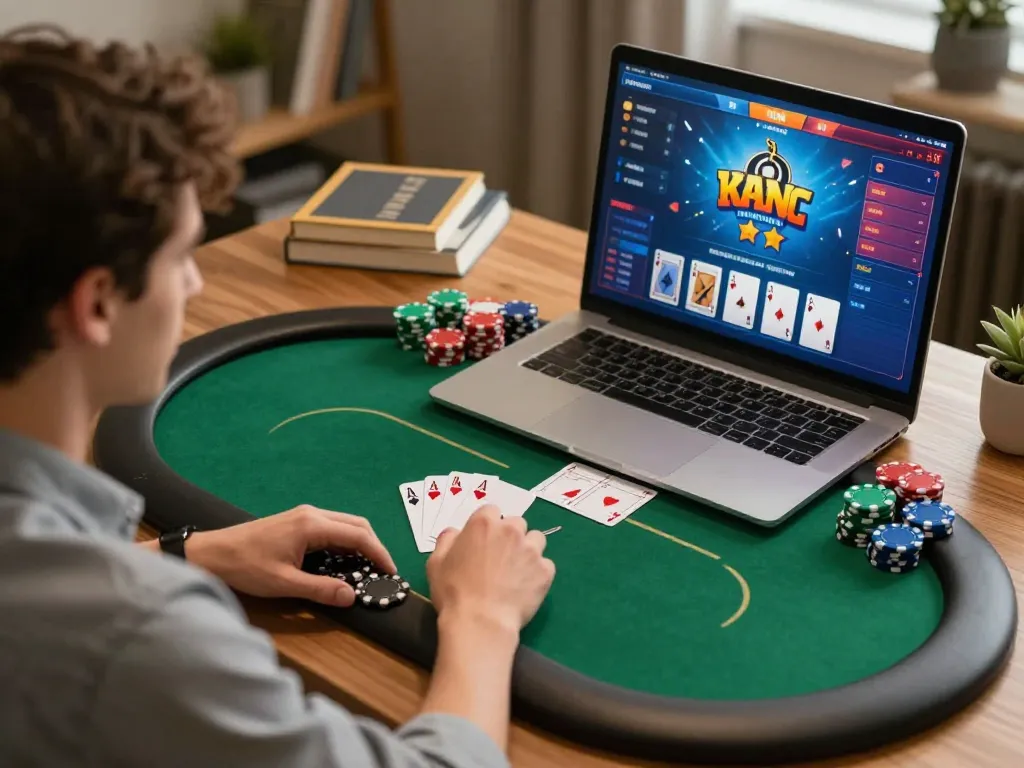 Engage in strategic online poker gameplay with FB88, showcasing dynamic cards and chips.