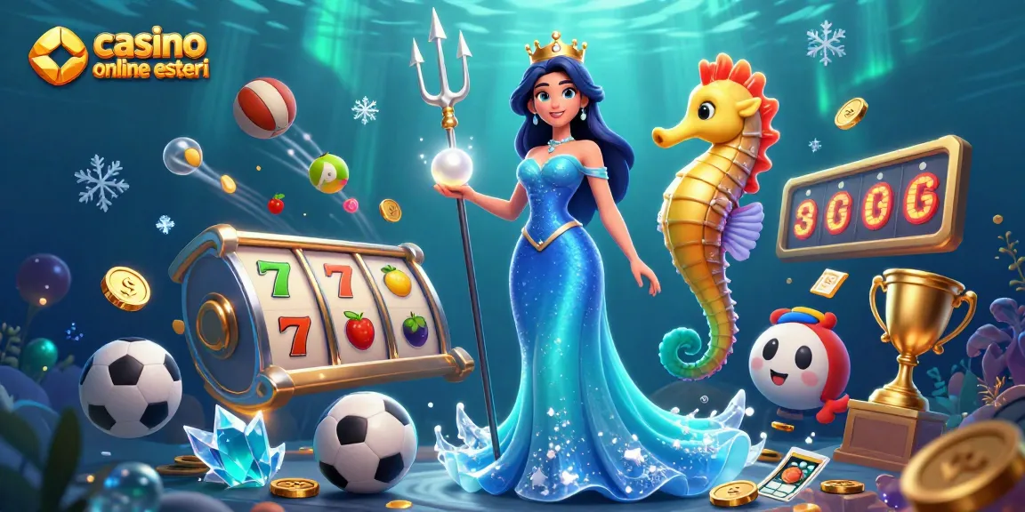 Scopri l'emozione dei casino online esteri con elementi di gioco 3D vivaci e personaggi in una dinamica scena sottomarina.