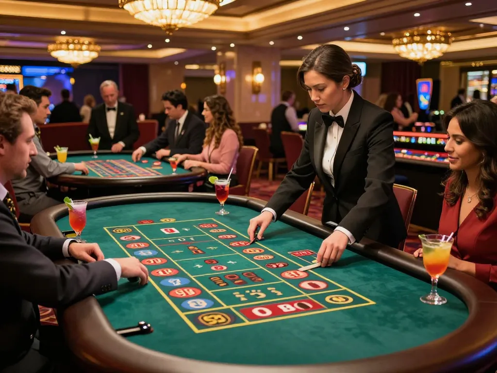 Play roulette at dinamit4d casino with engaging players and vibrant atmosphere.
