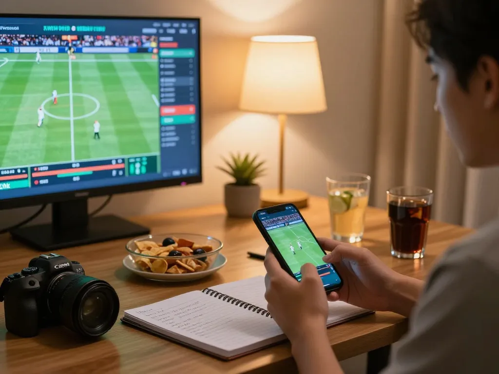 Placing bets on mobile with 7meter Link Alternatif at a stylish home setup, showcasing strategy and comfort.