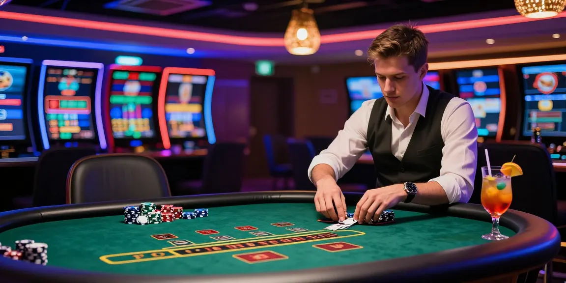 Experience thrilling games at new online casinos UK, modern blackjack table with vibrant colors.