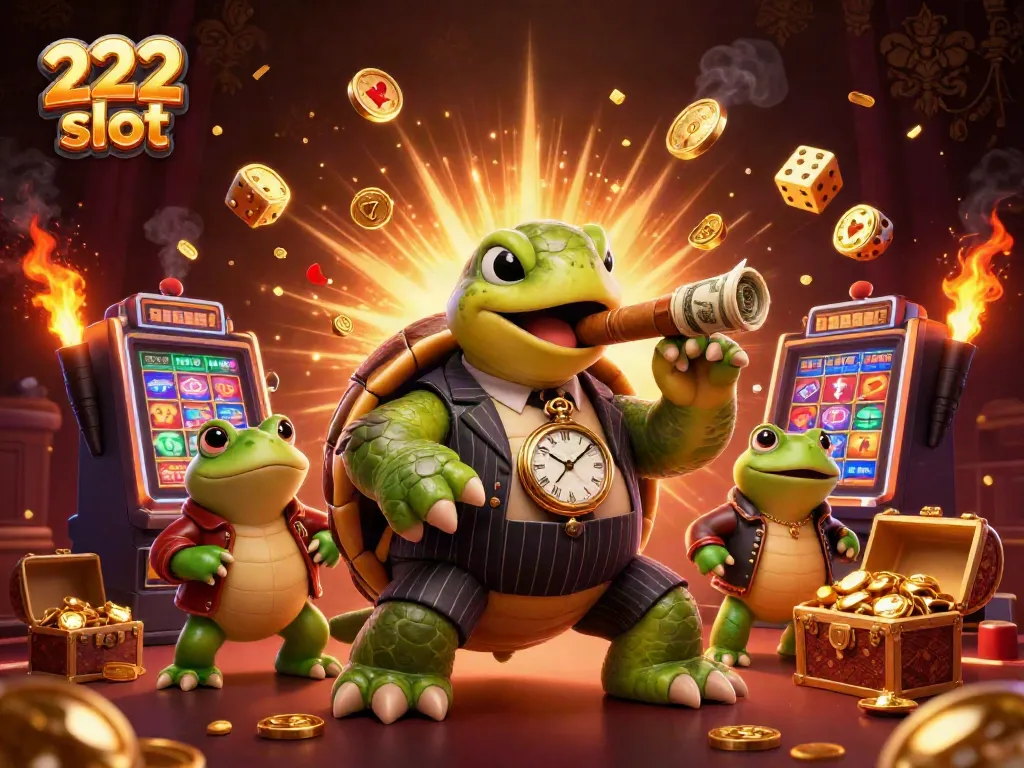 Menangkan jackpot di 222 slot dengan ilustrasi animasi 3D sapi penyu dan pengawalnya.