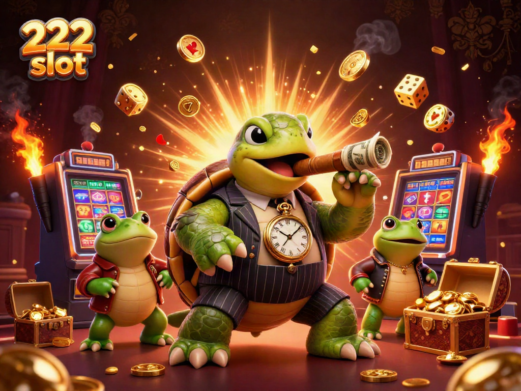 Menangkan jackpot di 222 slot dengan ilustrasi animasi 3D sapi penyu dan pengawalnya.