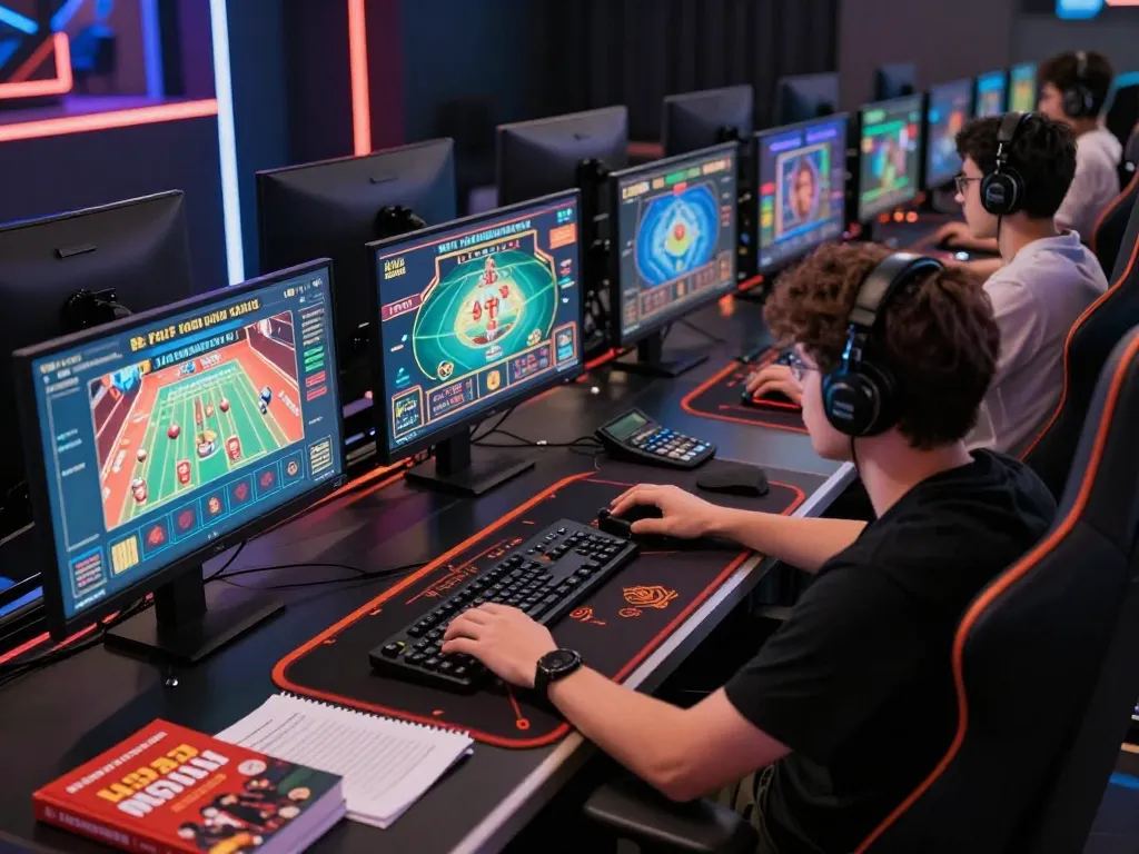 Engaging online gaming scene showing a dynamic setup for strategic gameplay at trang chủ tr88 with multiple screens and focused player.