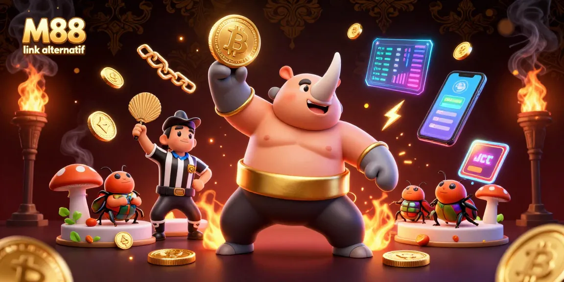 Experience thrilling action at M88 link alternatif with a vibrant sumo beetle champion, coins flying around