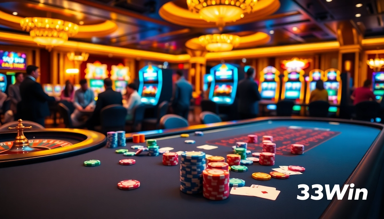 Experience the excitement of gambling at 13Win with vibrant poker tables and slot machines.