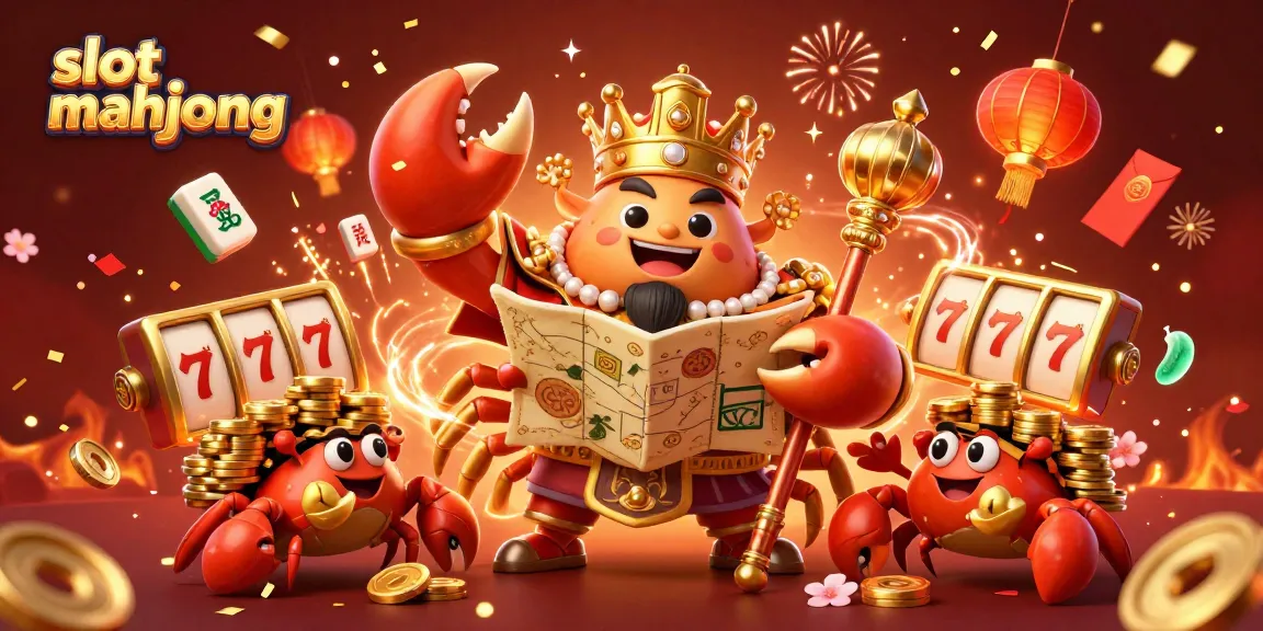 Engage in slot mahjong with a vibrant scene featuring a golden crab emperor and mahjong tiles.