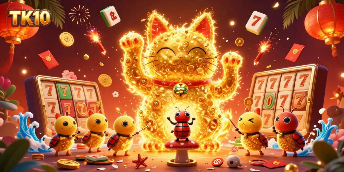 Experience winning opportunities with TK10's immersive casino-themed illustration featuring lucky symbols and dynamic gaming elements.