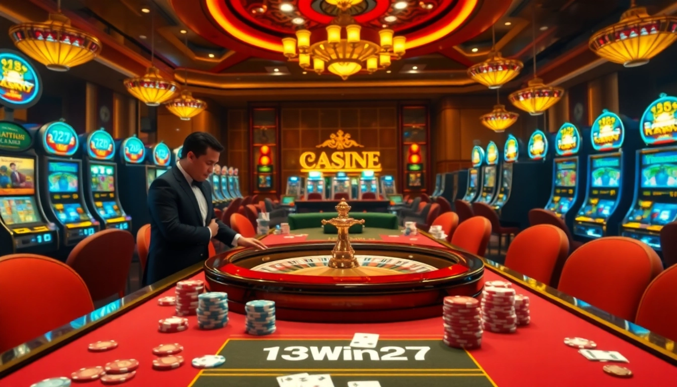 Experience the excitement of gaming at 13win27 with vibrant casino tables and engaging players.