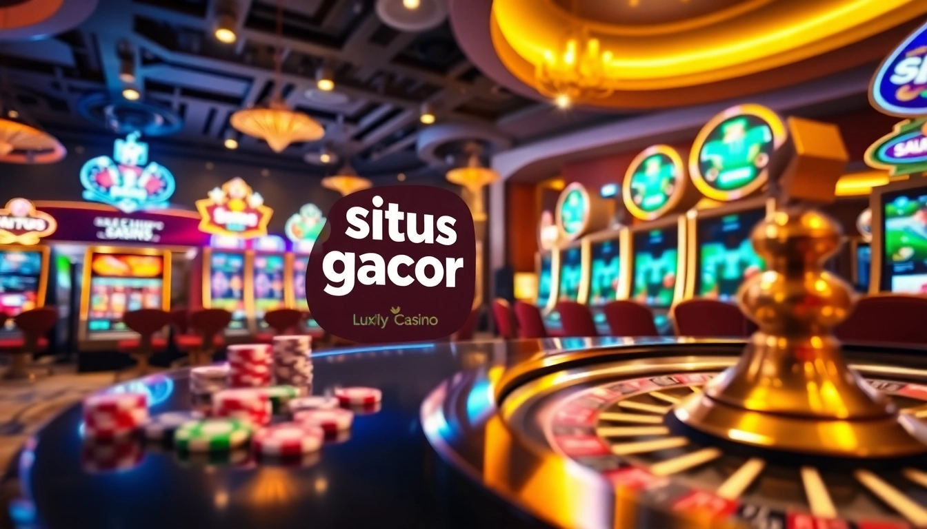 Winning strategies at situs gacor with vibrant slot games and luxurious casino atmosphere.
