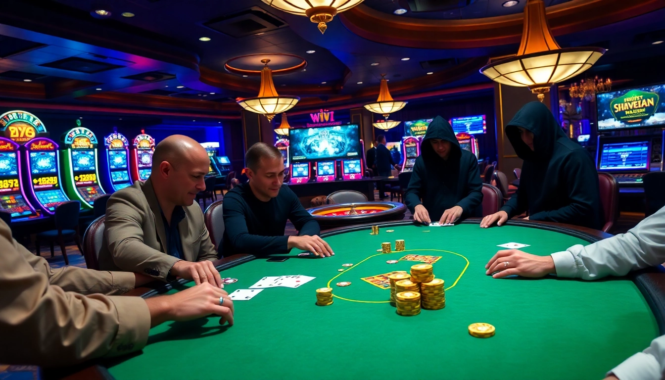 The hidden wiki 2026 illustrates a dynamic casino scene, featuring intense players at a poker table in a luxurious setting.