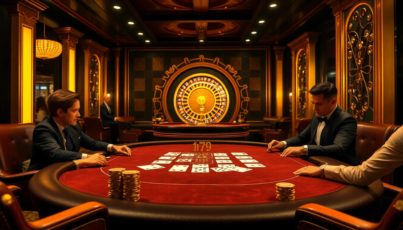 Experience the thrilling elegance of NEO79 with a high-stakes poker game in a luxurious casino setting.