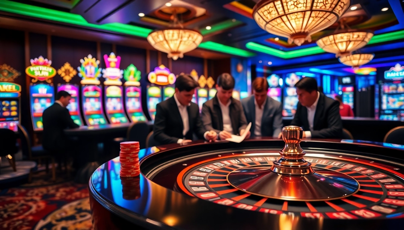 Exciting poker game at NK88 casino with professional players and vibrant atmosphere.