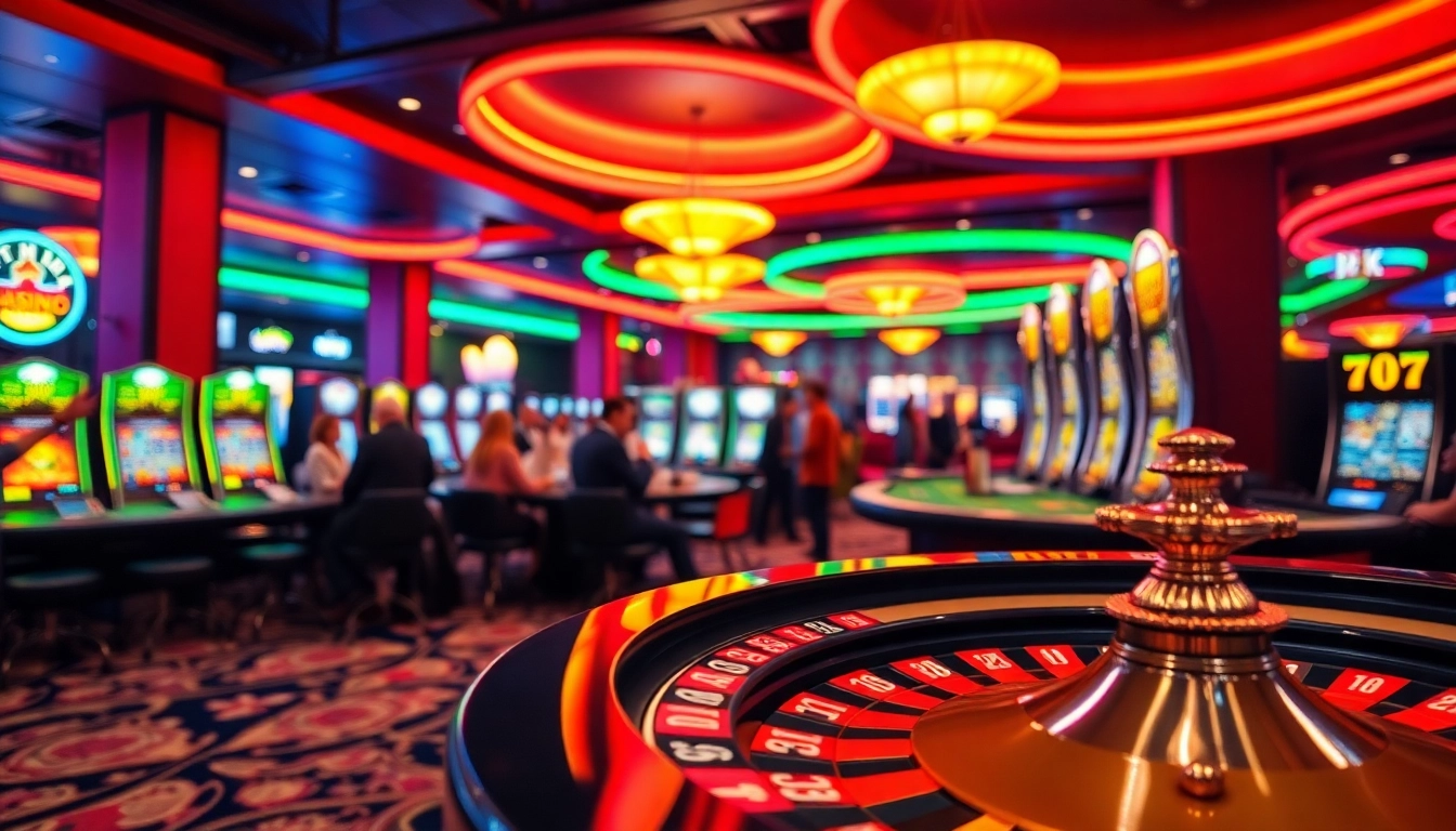 Engaging players at a vibrant Singapore Betting Site casino with colorful gaming tables.