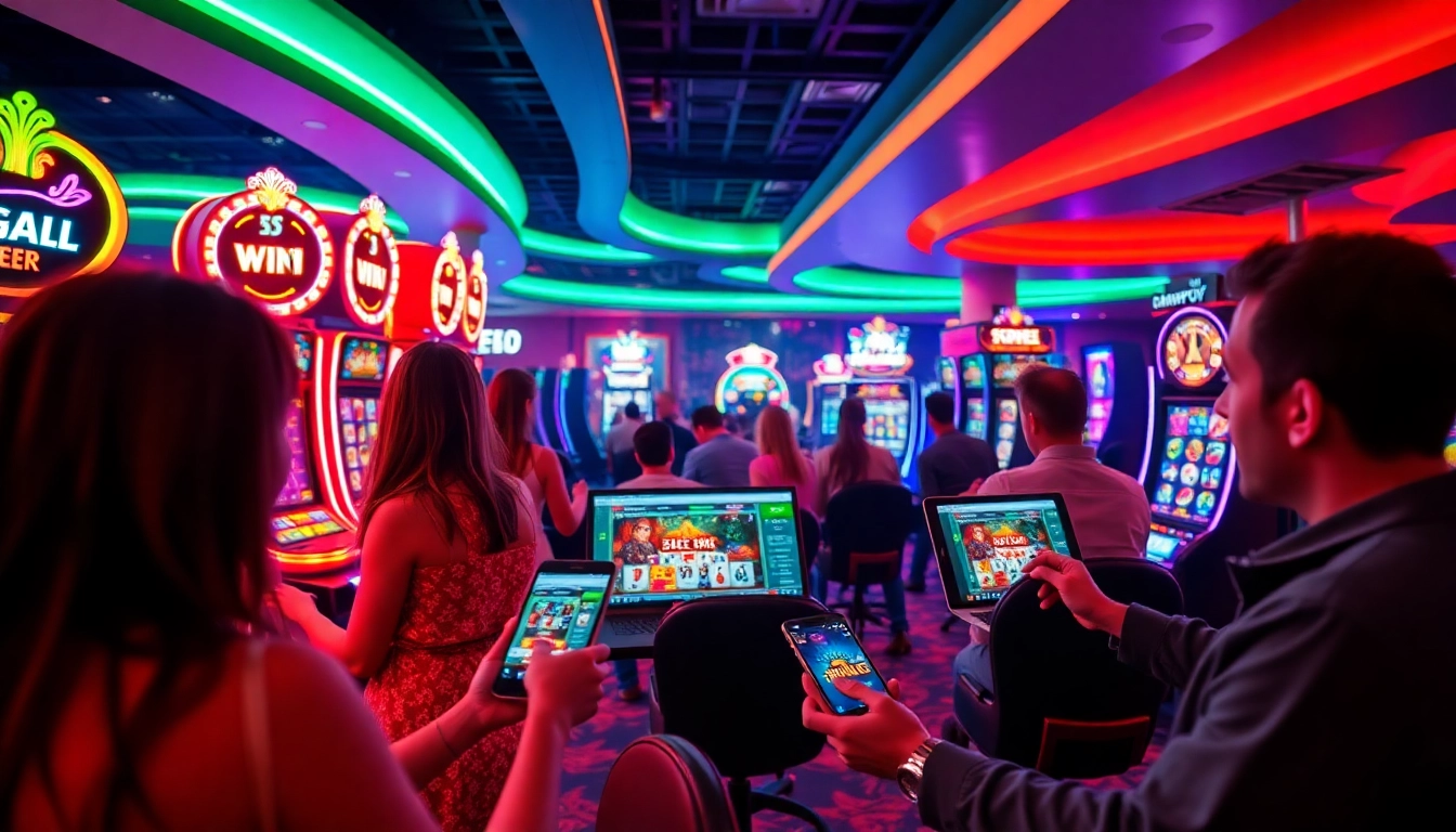 Exciting gaming scene at 8s online casino with vibrant colors and players winning.