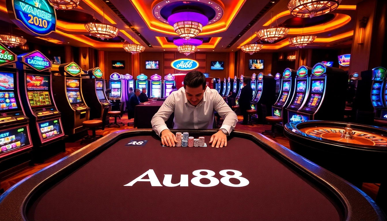 Players enjoying an exciting game at the AU88 casino table set in a luxurious environment.