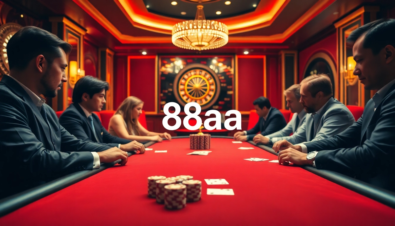 High-stakes poker action at 88aa casino table, showcasing chips and cards.